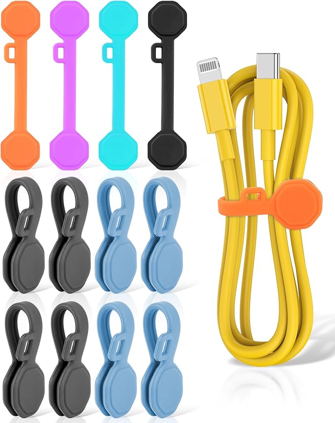 12 PCS Silicone Magnetic Cable Ties, Cable Clips Cord Organizer [1S] Management cable Cords, Reusable Magnet Cable Organizer, Phone Cord Holder for Organizing, Bookmark Whiteboard Fridge Magnets etc