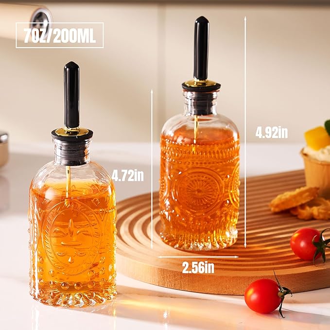 2 Pack Glass Coffee Syrup Dispenser Bottles Set, 7 OZ Simple Syrup Bottles with Metal Pour Spout, Syrup Dispenser for Coffee Bar Accessories for Maple Honey Syrup Oil and Sauces