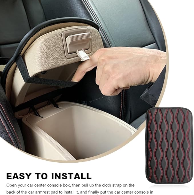 Car Center Console Pad, Waterproof Leather Armrest Seat Box Cover Protector, Non-Slip Middle Console Cushion Pad Interior Decor Fits Most Vehicles, Car Accessories (Black & Red)