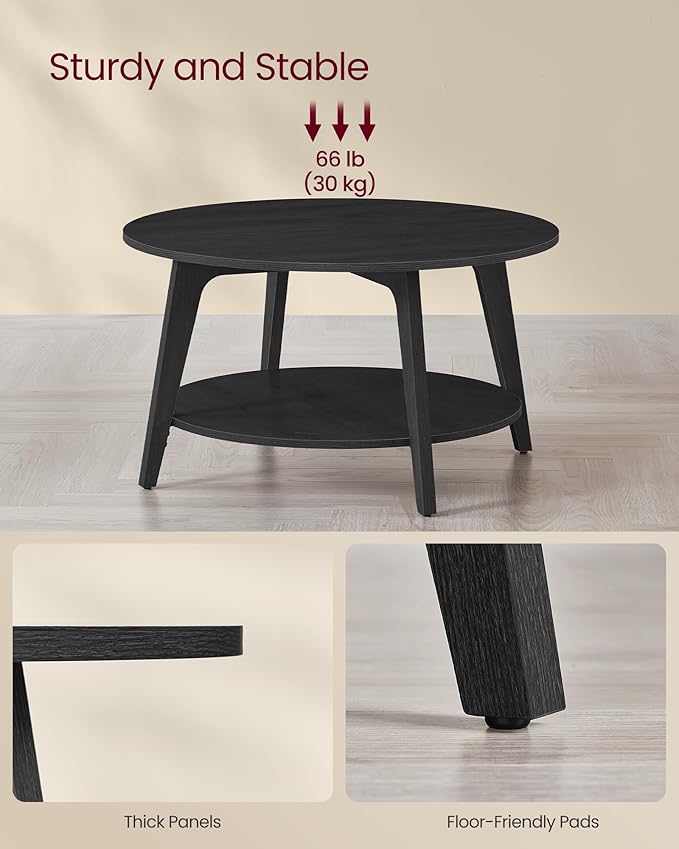 VASAGLE MAEZO Collection - Round Coffee Table, 2-Tier Center Table with Storage, Tapered Legs, Curved Transitions, 31.5 Dia. x 17.7 H Inches, Easy Assembly, for Living Room, Charcoal Gray ULCT243B22