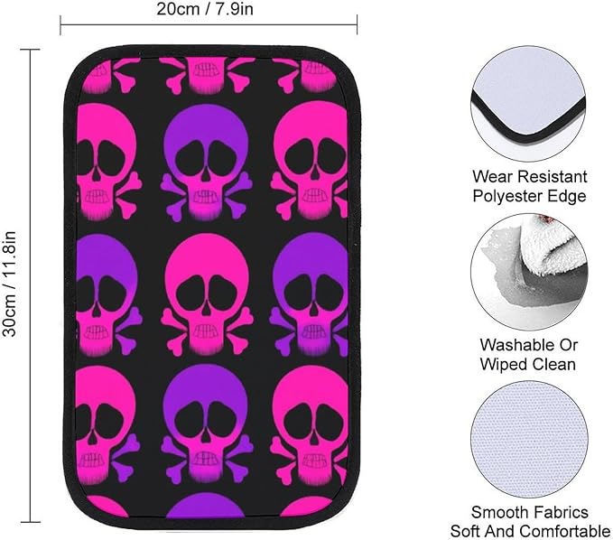 Auto Armrest Cover Pad Purple and Pink Crossbones Skull Non-Slip Center Console Cushion Pad Breathable Arm Rest Mat Box Protector Car Decorations Interior