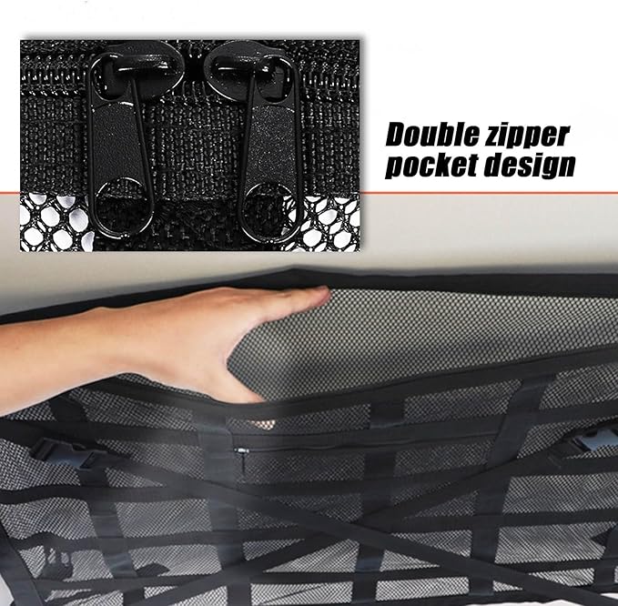 Overhead Car Organizer, Compatible with Chevrolet Silverado Pickup Truck 2019-2025 Car Roof Storage Net Universal Car Ceiling Storage for Camping Storage Bag,Black-Medium