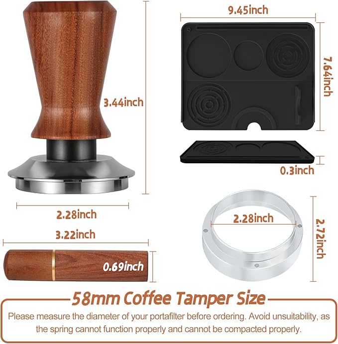 58mm Espresso Accessories Kit Spring Loaded Calibrated Espresso Tamper Espresso Tamping Mat Wdt Tool Dosing Funnel Set Coffee Tamper Espresso Machine Accessories for 58 mm Portafilter Barista Tool