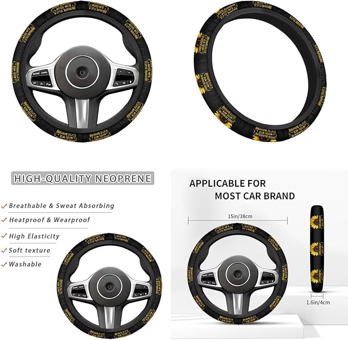 Sunflower Car Accessories 6 Pcs Sets Sunflower Car Steering Wheel Cover Set for Men Women Auto Interior Accessories Cup Holder Fit Vans Trucks,SUV