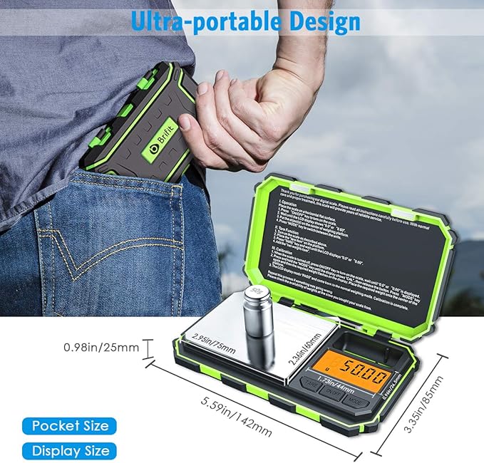 AMIR Digital Mini Scale, 200g /0.01g Pocket Scale, 50g Calibration Weight, Electronic Smart Scale, 6 Units, LCD Backlit Display, Tare, Auto Off, Stainless Steel (Battery Included)