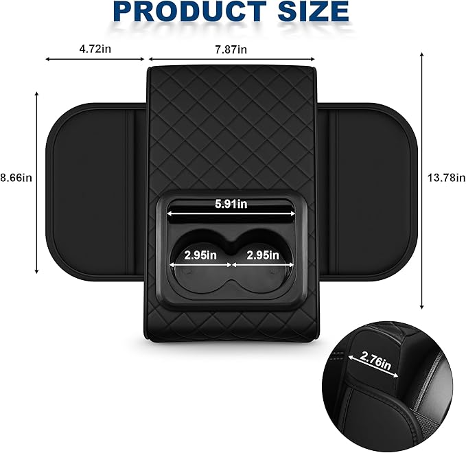 Car Center Console Cover Fit for Volkswagen Atlas Faux Leather Auto Armrest Box Cover with Cup Holder & Phone Holder Waterproof Leather Armrest Protector Cushion(Black)