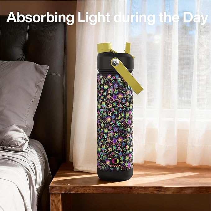 ENCOOL Insulated Water Bottle with Straw Stainless Steel Water Bottle, Glow in the Dark, Leak-Proof, BPA-Free, Keeps Cold for 24 Hours for Sports, Travel, School (26 oz, Neon Galaxy)