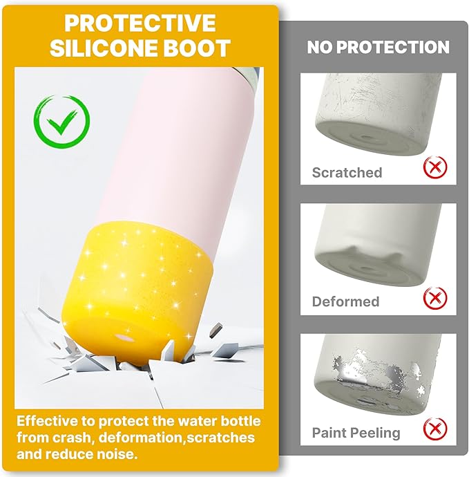 Silicone Water Bottle Boot for Owala 40 oz, Anti-Slip Protective Sleeve for Owala Twist & FreeSip & Flip Stainless Steel Water Bottle, Boot Bottom Base (Glitter Yellow)