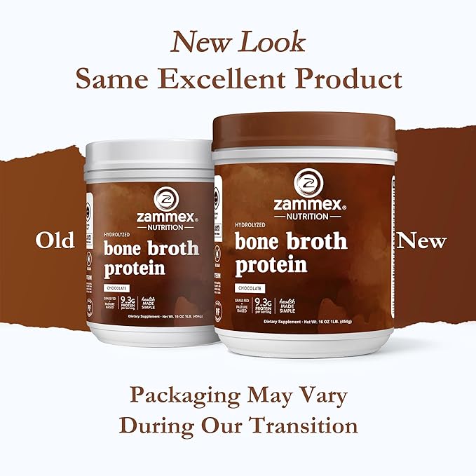 Zammex Bone Broth Protein Powder, Pure Grass Fed Beef, Chocolate Protein Powder,Hydrolyzed Collagen Supplement for Healthy Skin,Nails,Hair,Joints, Non-GMO,Gluten Free, Great in Shakes