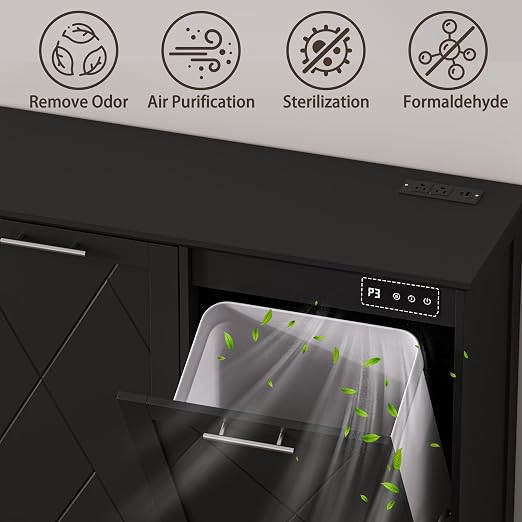 Double Tilt Out Trash Can Cabinet with Charging Station, Negative Ion Odor Control, Hidden Dual 10-Gallon Recycling Cabinet, Dog Proof Garbage Can for Kitchen, Laundry, Dining Room,Black