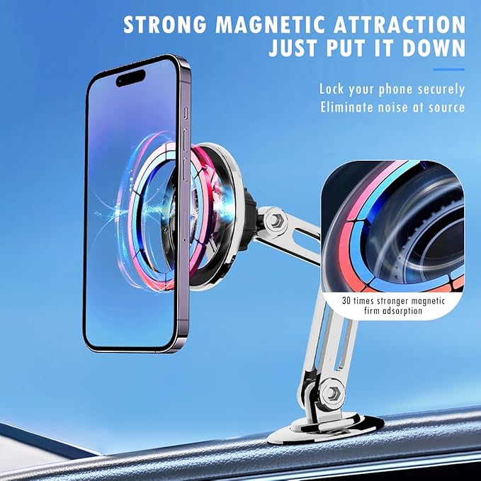 Universal 360° Pro Magnetic Car Phone Holder (2025) – Super Strong Suction & Adjustable Phone Mount for All Mobile Phones, Hands-Free Viewing with Metal Ring, No Signal Interference