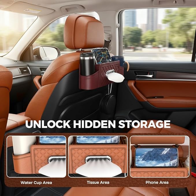 3-in-1 Car Backseat Organizer with Cup Holder Tissue Box and Hooks, Multifunctional Car Seat Back Storage Box, Car Organizers and Storage Box for Travel SUV Sedan Truck Car Accessories (Black)