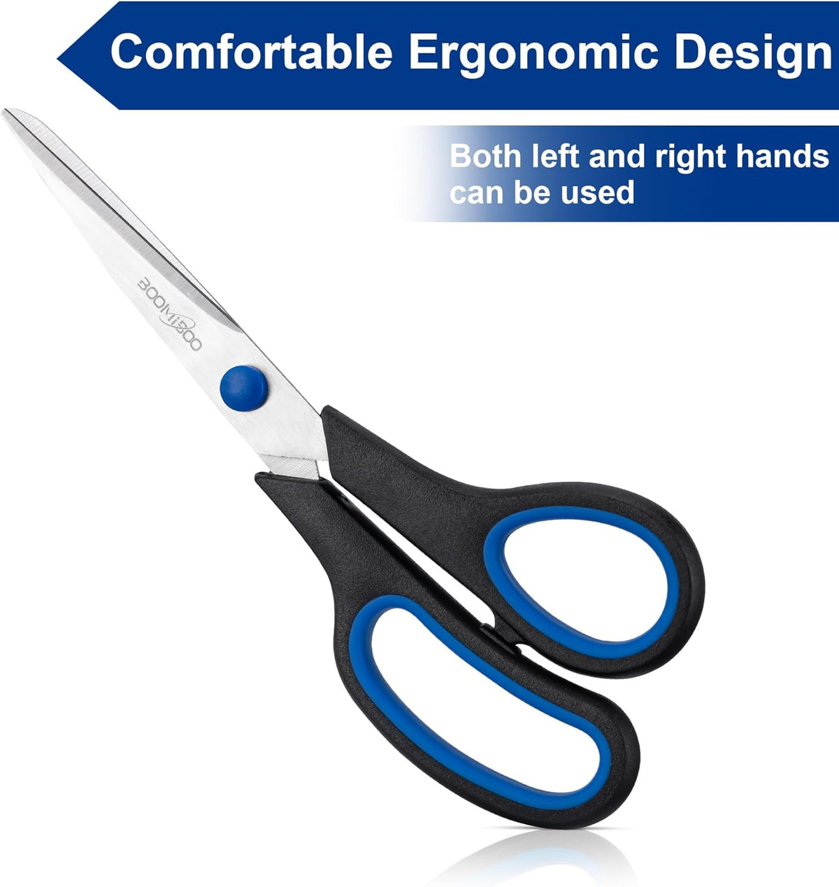 Scissors, BOOMIBOO 8" All Purpose 6 Pack - Comfort-Grip Scissors for Office Desk Accessories Sewing Fabric Home Craft School Supplies, Teacher/Class Supplies, Right/Left Handles