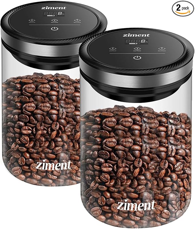 2 PCS 1.6L Automatic Vacuum Coffee Canister, Sealed Glass Food Storage Container for Coffee Beans, Tea Leaves, Nuts, Snacks, Pasta, Home Kitchen Food Storage, Gifts,17OZ