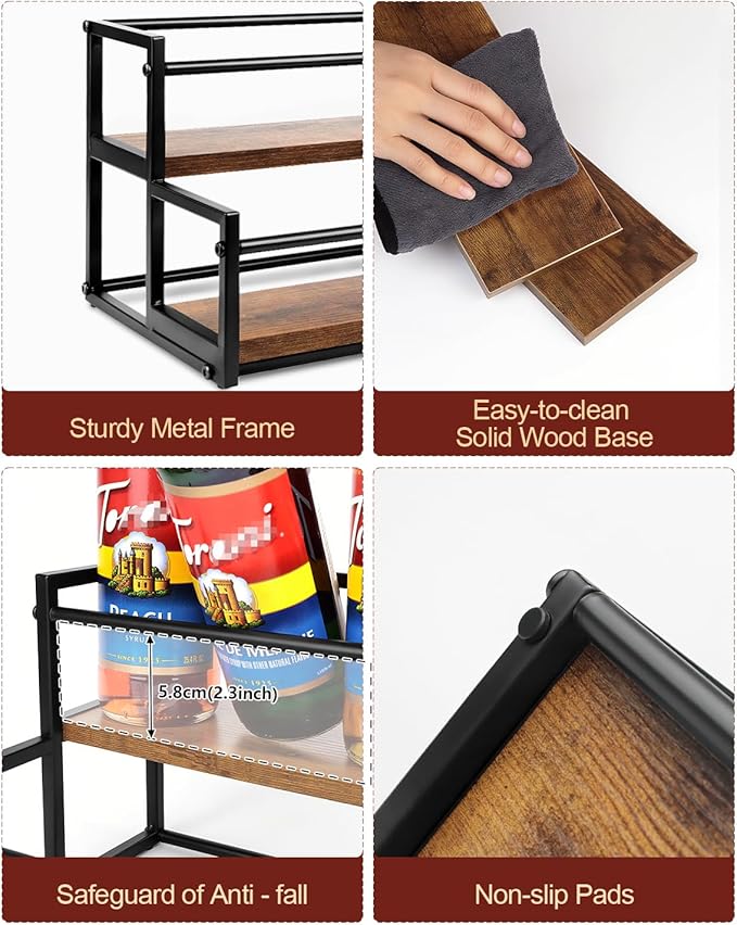 2 Pack Coffee Syrup Organizer Stand, 2-Tier Syrup Holder Rack for Coffee Bar Accessories & Liquor Bottle Display Shelf, Space-Saving Coffee Station Organizer for Syrup, Liquor, Dressing