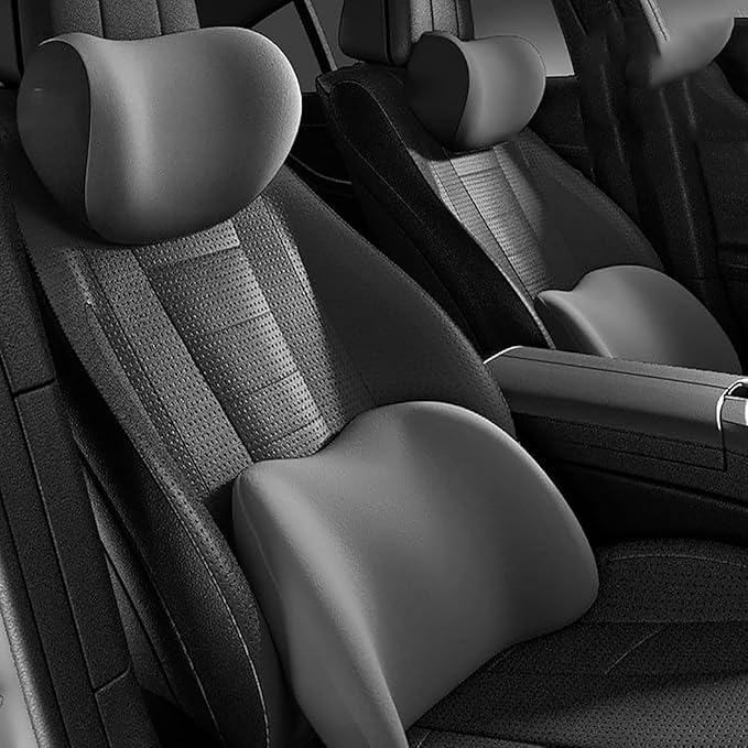 Car Headrest & Lumbar Support Cushion for Toyota Camry 2015-2025, Ergonomic Memory Foam Seat Headrest Neck Rest Cushion Breathable Soft Comfortable for Driving Fatigue Relief,B/Gray