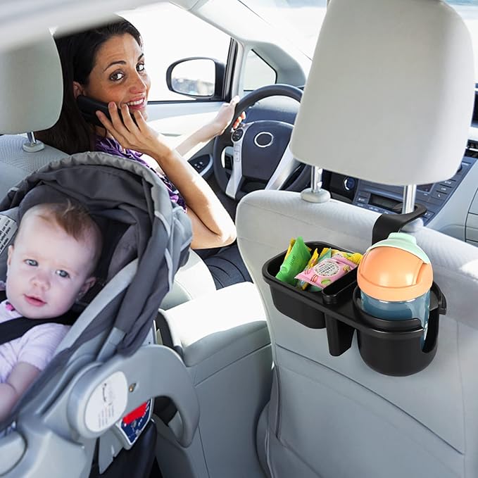Accmor Car Headrest Backseat Organizer with Cup Holder, 3 in 1 Universal Backseat Car Organizer Tray Hold Bottles, Phone, Snacks, Trash, Non-Slip Grip Clip Car Seat Organizer Tray for Kids Adults