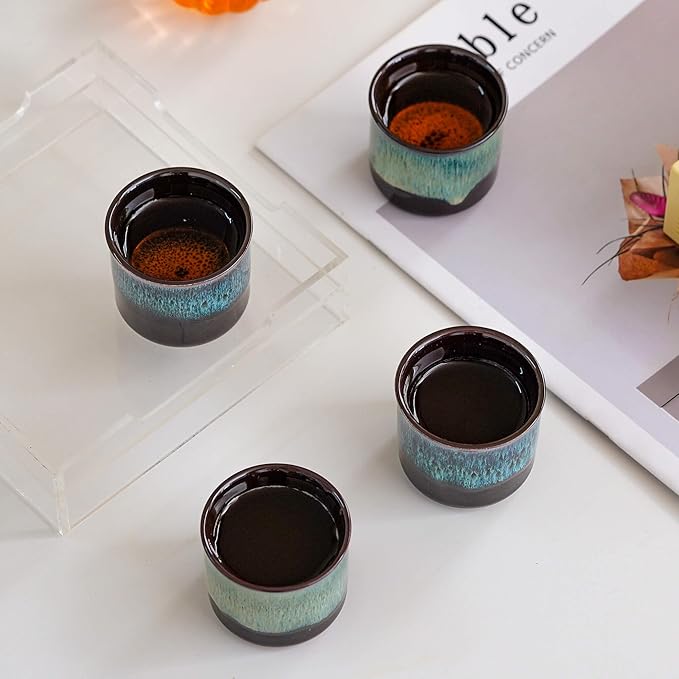 Espresso Cups Set of 2, Ceramic Espresso Cups, Expresso Shots Cups, 2.5oz Tea Cups, Demitasse Cups (2, full magic blue)
