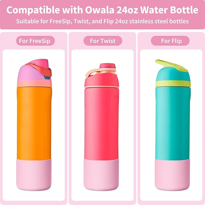 Silicone Water Bottle Boot for Owala 24 oz, Anti-Slip Protective Sleeve for Owala Twist & FreeSip & Flip Stainless Steel Water Bottle, Boot Bottom Base (Pink)