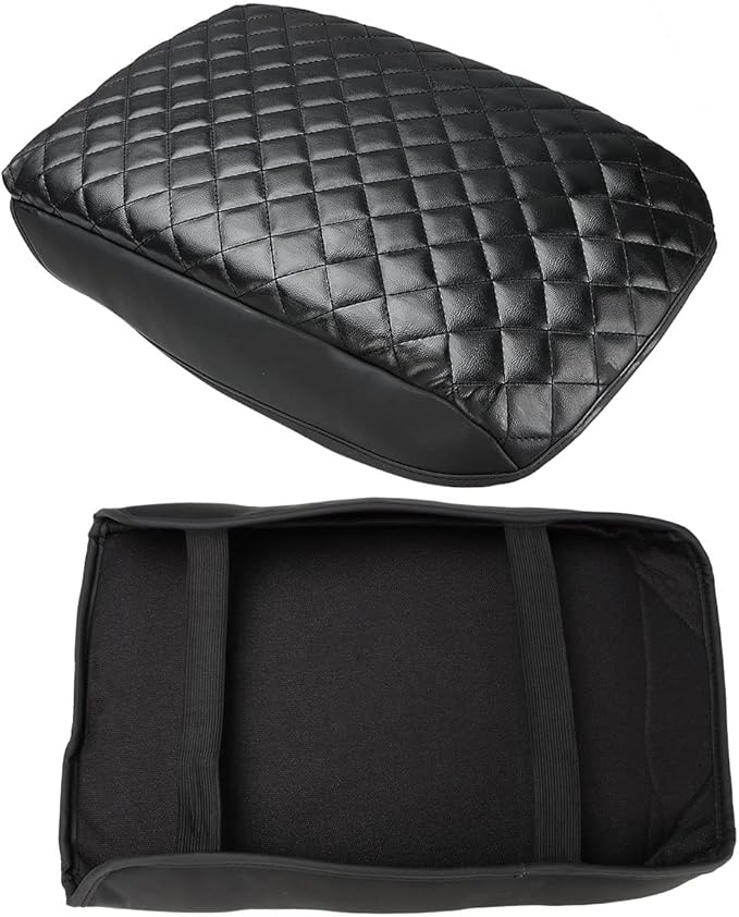 INTGET Center Console Armrest Cover for Chevy Traverse Accessories 2018-2023 2019 2020 2021 2022 Leather Middle Console Lid Pad Protector Elbow Arm Rest Covering Car (Black with Cushion Texture)