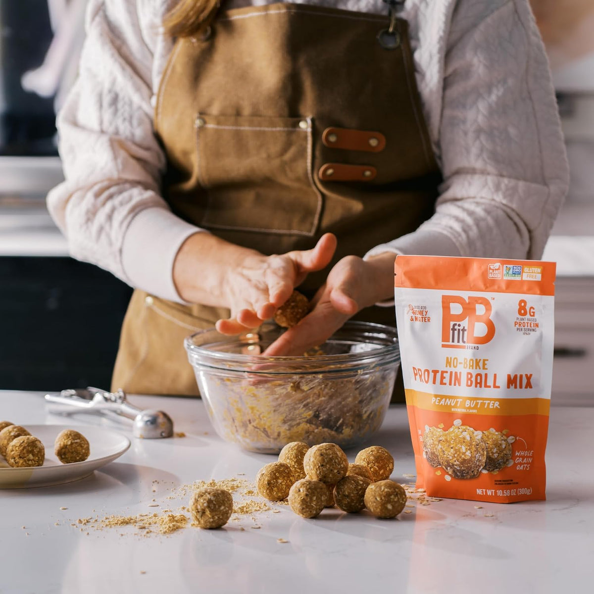 PBfit No Bake Peanut Butter Protein Ball Mix, 8g Protein, Made with Chia Seeds & Whole Grain Oats, Gluten Free, Vegan Snacks, 10.58 Oz Bag