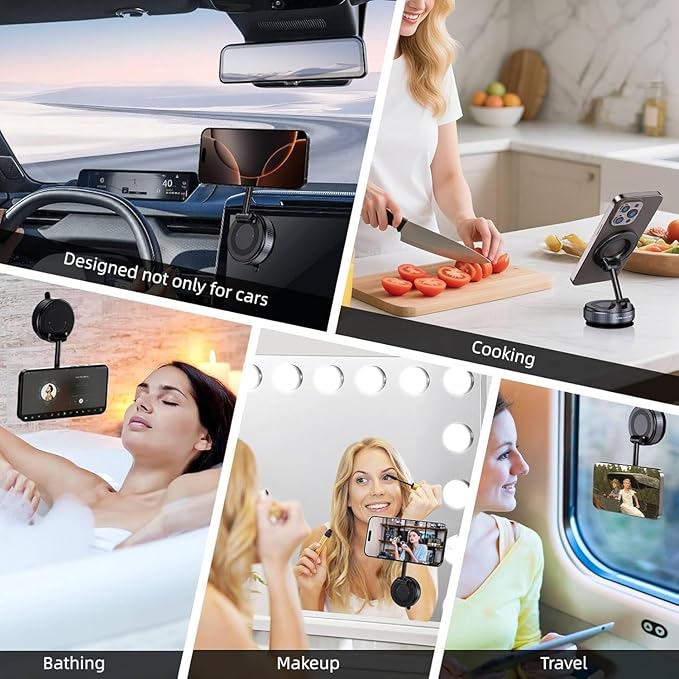 MagSafe Compatible Magnetic Car Phone Mount, Vacuum Suction 108+ lbs Strong Hold, 360° Rotation, Dashboard & Windshield Holder for iPhone 12-16 & Android