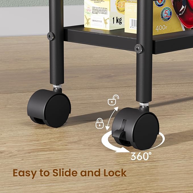Slim Storage Cart, 4-Tier Small Rolling Cart with Wheels, 5.9" Deep, Narrow Bathroom Shelf Trolley for Kitchen, Bathroom, Laundry Room, Black Standard 4-Tier (5.9" W x 33.6" H)