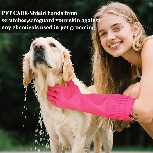 Rubber Gloves for Cleaning – 3 Pairs Reusable Gloves for Dishwashing, Kitchen and Household Tasks, 15-Inch Long (With Hook, Medium (Fits Small Hands))