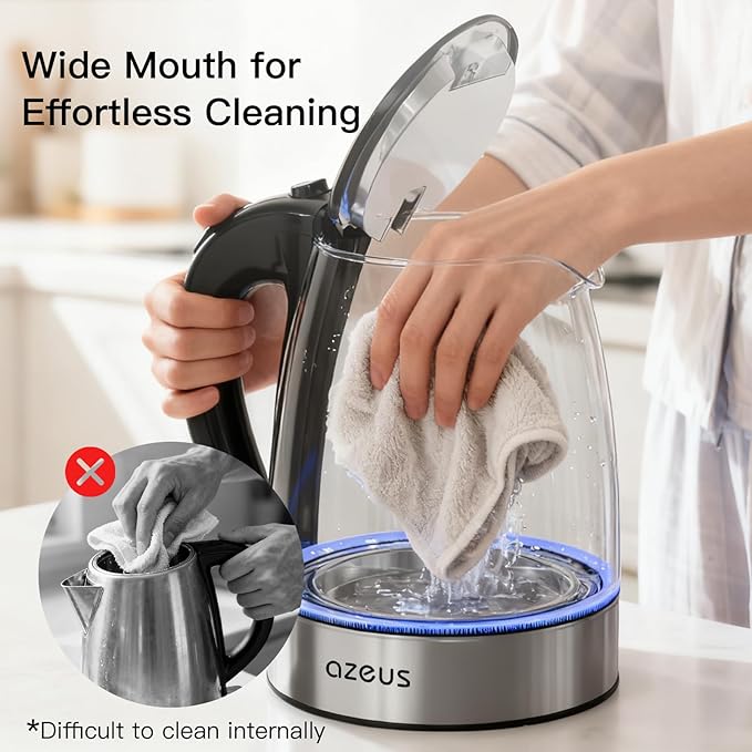AZEUS Glass Electric Kettle - 1.8L Fast Boiling Auto-Shutoff & Anti-Dry Heat Safety Kettle for Home/Office, Borosilicate Glass with LED Indicator (white)