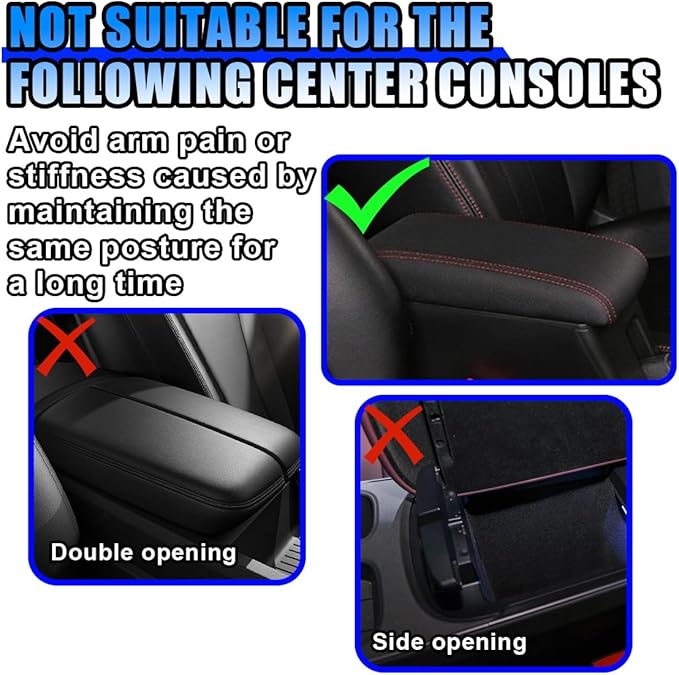 Car Center Console Cover, Leather Car Armrest Storage Box Protector Pad, Middle Console Cover with 2 Side Storage Bags, Vehicle Armrest Cushion for Most Cars, Trucks, SUVs (Black)