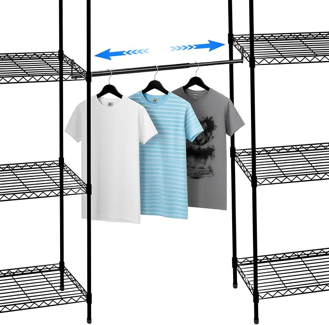 Threehoney Expandable Closet Rod for Wire Shelf Hanging Clothes Adjustable Heavy Duty Closet Hanging Rod Extender Heavy Duty Hanger Bar Metal Poles for Wardrobes Hanger, 1 Pack(24-41 Inch,Black)