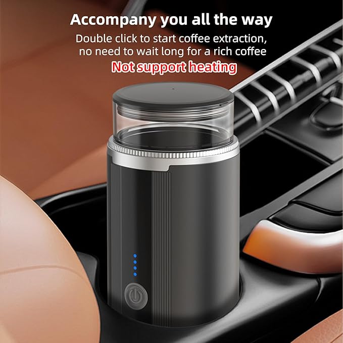 Portable Electric Espresso Coffee Machine One Button Operation with 4 Power Indicator Light Cordless Rechargeable Handheld Coffee Maker for Home Car Travel with Carry Bag (not heating)