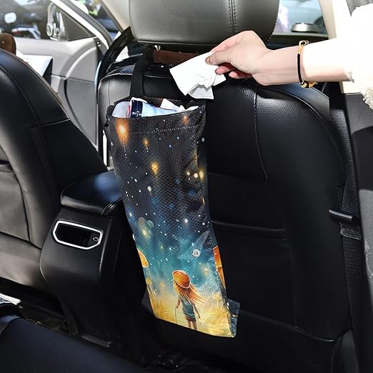 ALAZA Hanging Car Trash Bags Garbage Bag Trash Can for Back Seat Small Mushroom Painting Washable Storage Bag Retractable 2 Pack