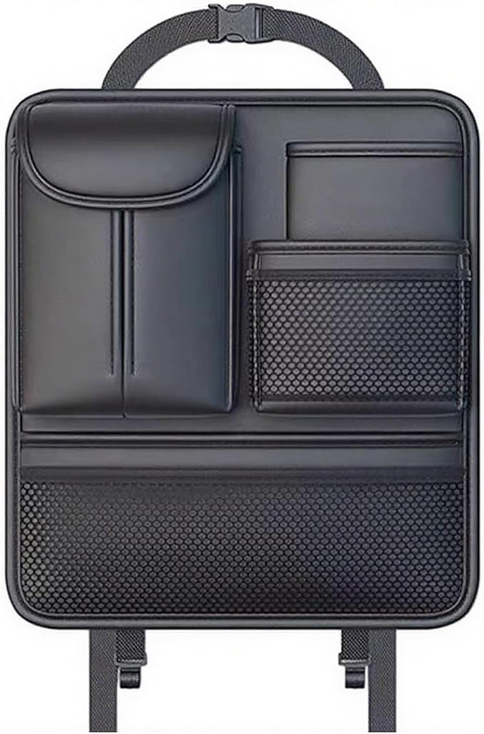 Multifunctional Car Seat Back Storage Box – Premium PU Leather Backseat Organizer with Cup Holder & Tissue Box, Spacious Car Seat Organizer for Storing Essentials & Keeping Interior Neat