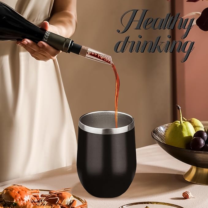 12oz Stemless Wine Tumbler with Lid Double Wall Insulated Wine Cup Stainless Steel Glasses Tumbler with Straw Insulated cocktail Tumbler Coffee Mug for Hot and Cold Beverages (Multicolor-3,4Pack)