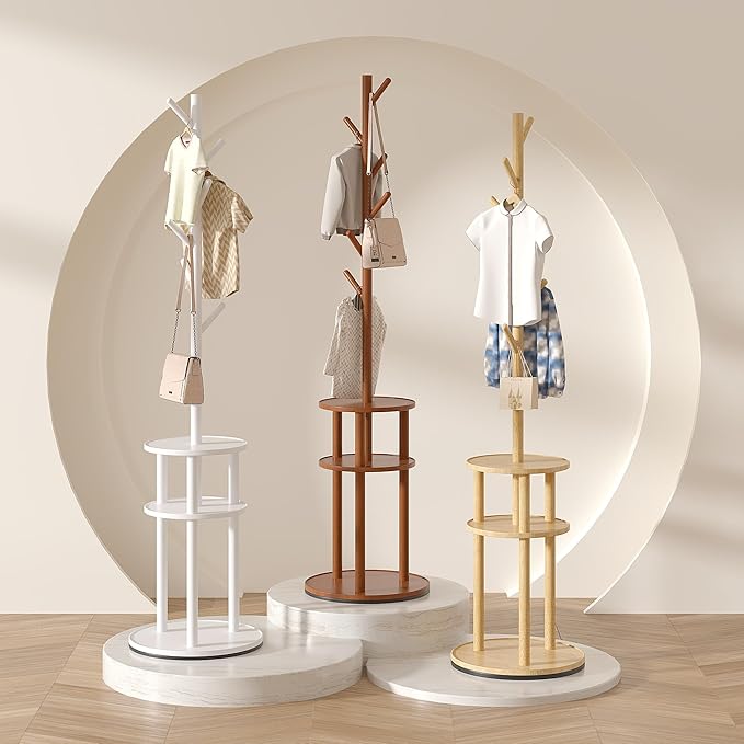 VECELO Coat Rack Freestanding, Entryway Hanger Stand, Umbrella Holder, Hall Tree With Hooks, Floor Standing Tree Stand,White