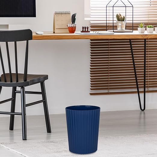 JiatuA Small Trash Can Plastic Wastebasket Round Garbage Container Bin for Bathroom, Kitchen, Bedroom, Home Office, College Dorm, Navy Blue