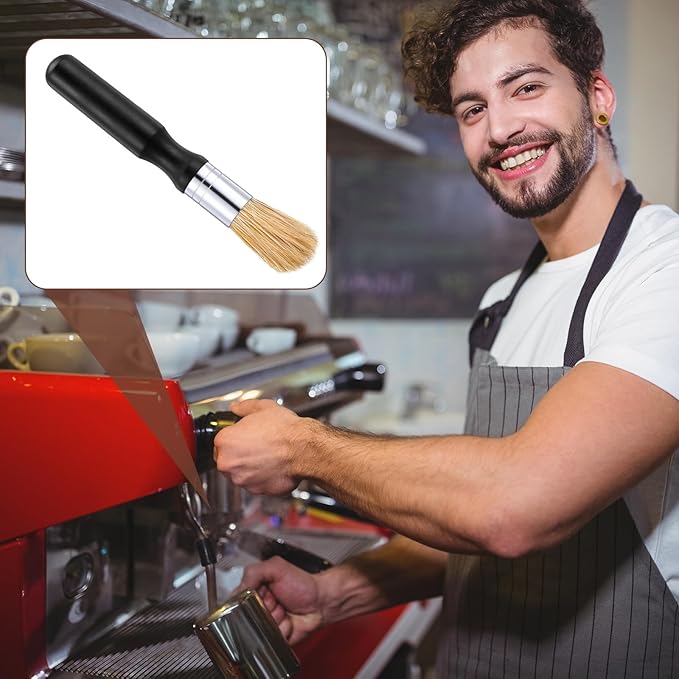 TIESOME 2Pcs Coffee Grinder Cleaning Brush with Wood Handle, Boar Bristles Espresso Machine Brush Cleaner Tool for Barista Home Kitchen Accessories
