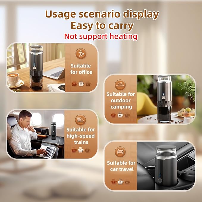 Portable Electric Espresso Coffee Machine One Button Operation with 4 Power Indicator Light Cordless Rechargeable Handheld Coffee Maker for Home Car Travel with Carry Bag (not heating)