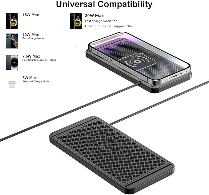 Dpofirs Car Wireless Charger Pad, 20W Fast Wireless Car Charger Mat for Phones & Earphones