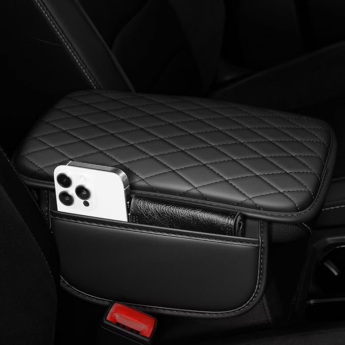 YORKNEIC Center Console Cover Fit for Ford Explorer: Middle Console Cover with 2 Storage Pocket,Faux Leather Waterproof Anti-Scratch Car Armrest Cover Protector(Black)