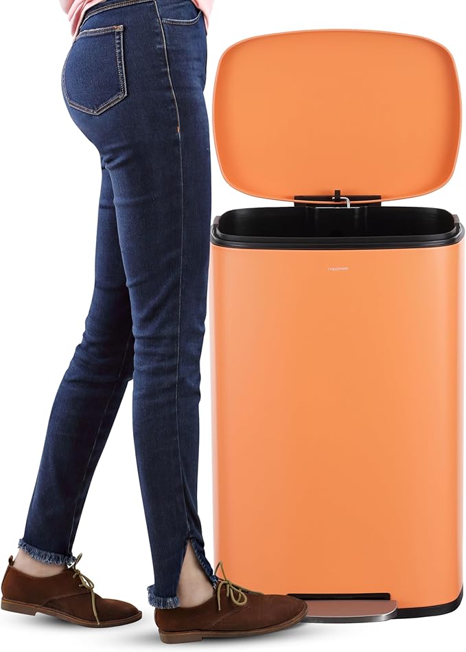 happimess HPM1006K Connor Rectangular 13-Gallon Trash Can with Soft-Close Lid and Free Mini Trash Can, Fingerprint Resistant, Modern, Minimalistic for Home, Kitchen, Office, Bathroom, Carrot Cake