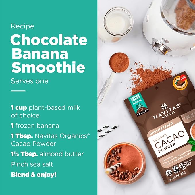 Navitas Organics Cacao Powder - Cocoa Powder Substitute 1:1, For Hot Chocolate, Baking & More - Regenerative Organic Certified, Non GMO, Fairtrade, Gluten Free, Non-alkalized (24oz. Bag, 113 Servings)