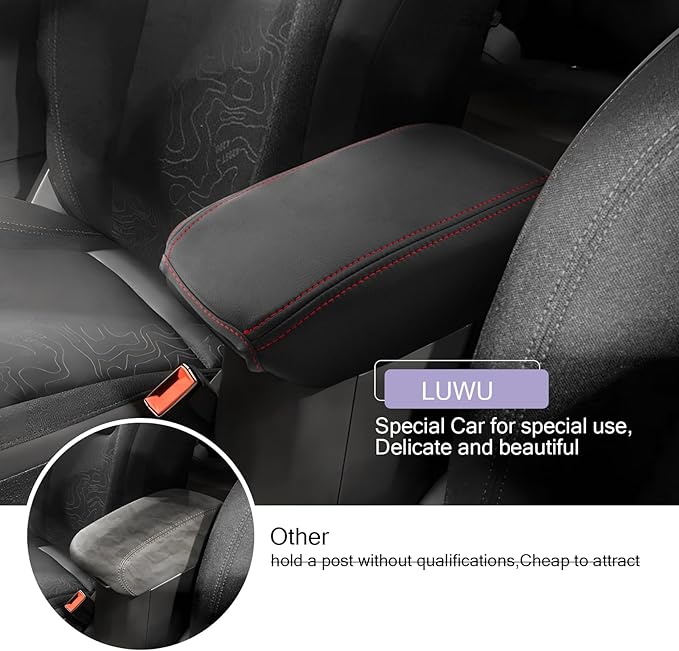 LUWU Renegade Center Console Cover Compatible with 2015-2021 2022 2023 Renegade Accessories Armrest Console Cover Soft Leather,Red Line