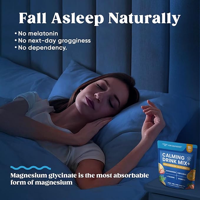 Venture Pal Calm Drink Mix, Cortisol Reducer and Sleep Aid with Magnesium Glycinate, Ashwagandha, L-Theanine,Vitamin D, Calm Magnesium Powder for Relax & Focus, No Sugar, Non GMO, Vegan & Gluten-Free