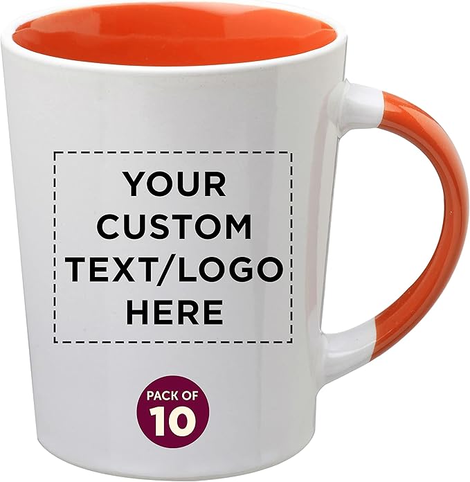 Custom Ceramic Latte Coffee Mugs by Albany 13 oz. Set of 10, Personalized Bulk Pack - Perfect for Coffee, Tea, Espresso, Hot Cocoa, Other Beverages - Orange