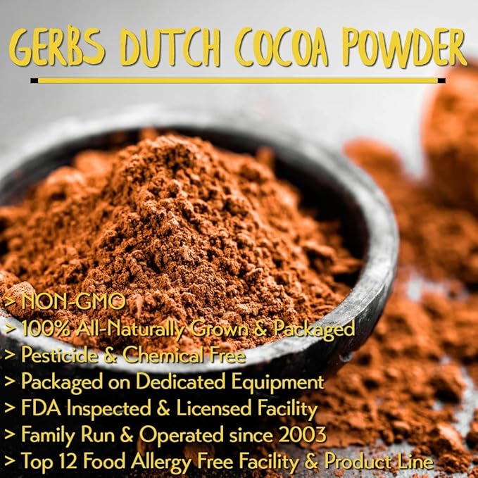 Gerbs Dutch Cocoa Powder 2 lbs. | 22-24% Cocoa Butter Fat, Resealable Bag | Rich, Smooth Dutch Process | Top 14 Allergen-Free