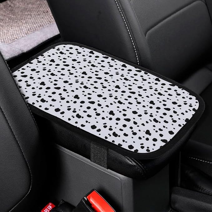 Black and White Dalmatian Print Car Center Console Cushion Pad,Waterproof Armrest Seat Box Cover Protector,Comfortable Car Decor Accessories Fit for Most Cars, Vehicles, SUVs