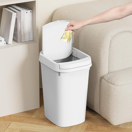 KSSKSS 3 Pack Bathroom Small Trash Can with Lid, 2.6 Gallon Slim Garbage Bin with Pop-Up Lid, 10L Plastic Wastebasket for Bedroom, Office, Kitchen, Toilet (Three Colors)