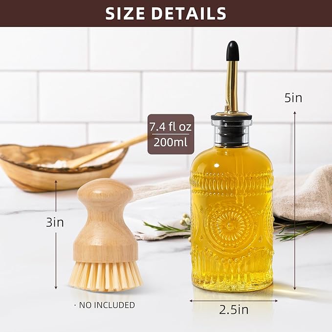 Coffee Syrup Dispenser Bottles, 6 Pack Glass Syrup Dispensers for Coffee Bar, 7.4 Fl Oz Small Maple Syrup Container Set with Golden Spoon, Vintage Oil Dispenser Bottle for Kitchen